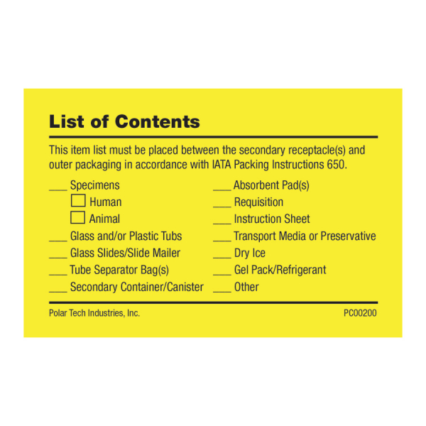 List of Contents Card