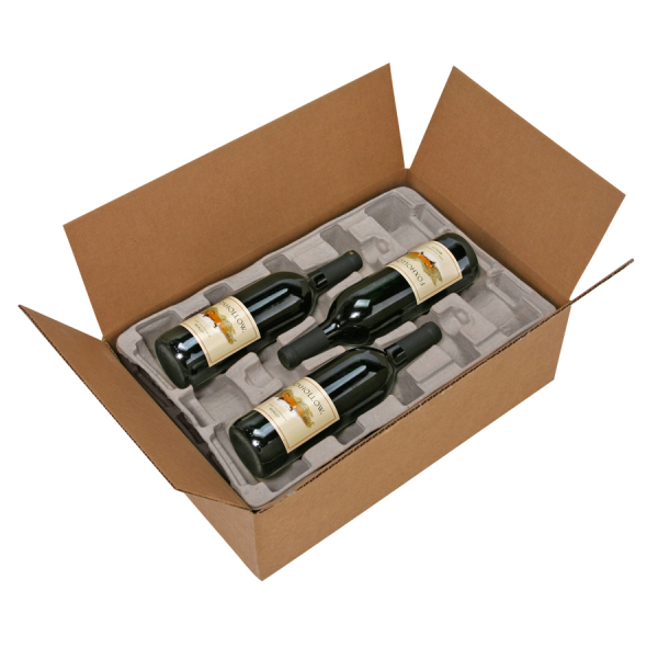 Pulp Fiber Wine Shippers WB13, 3 Bottle Stackable Tray